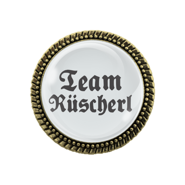 Trachtenbrosche "Team Rüscherl" in Bronzefarbe für bayerische Feste